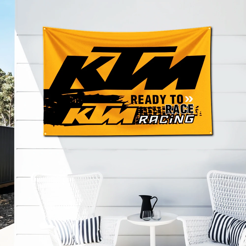 3x5 Ft Motorcycle Flag Polyester Digital Printing Banner for Racing-KTM Garage Wall Art Out Door Decoration With Brass Grommets