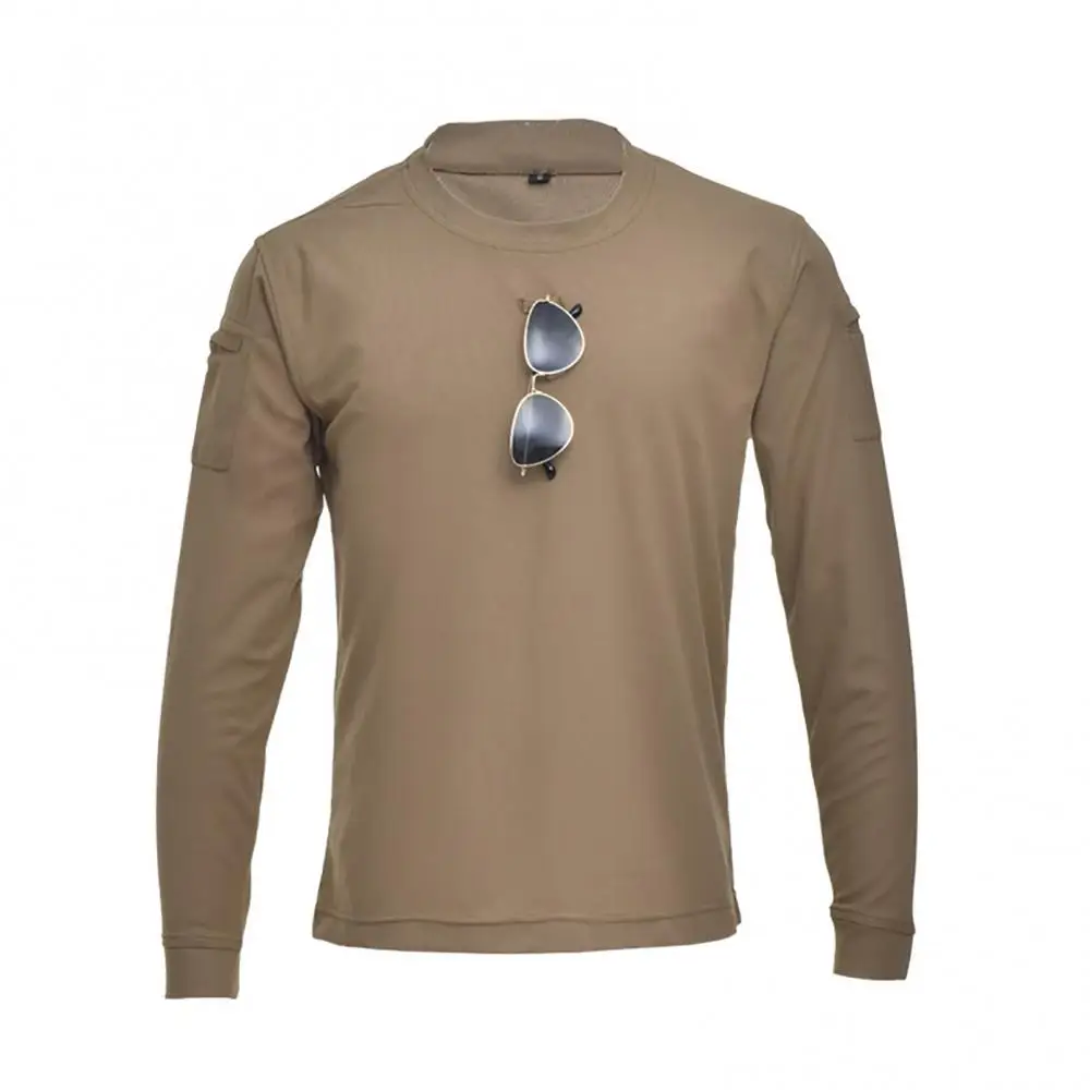 Men Casual Long Sleeve O Neck Sweat Absorbent Pockets Loose Pullover T-shirt Outdoor Hiking Climbing Training Military T Shirt