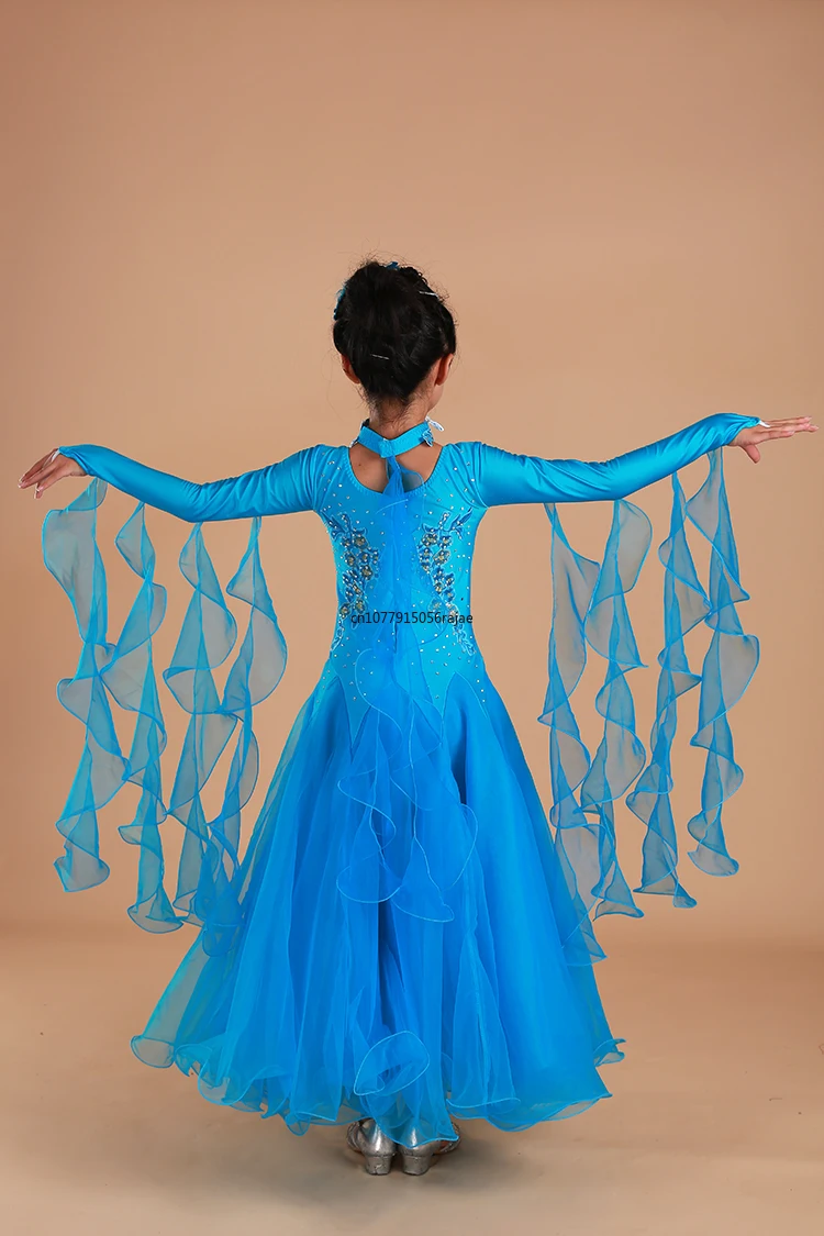 Girls Embroidery Pendulum Standard Ballroom Dance Dress Children Tango Flamenco Waltz Dance Competition Dress