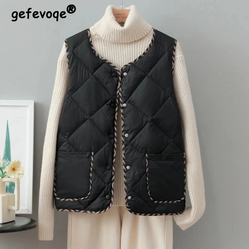 Autumn Winter Sleeveless Warm Down Cotton Padded Coats Simple Vintage Outerwear Waistcoat Casual O Neck Loose Button Vest Jacket