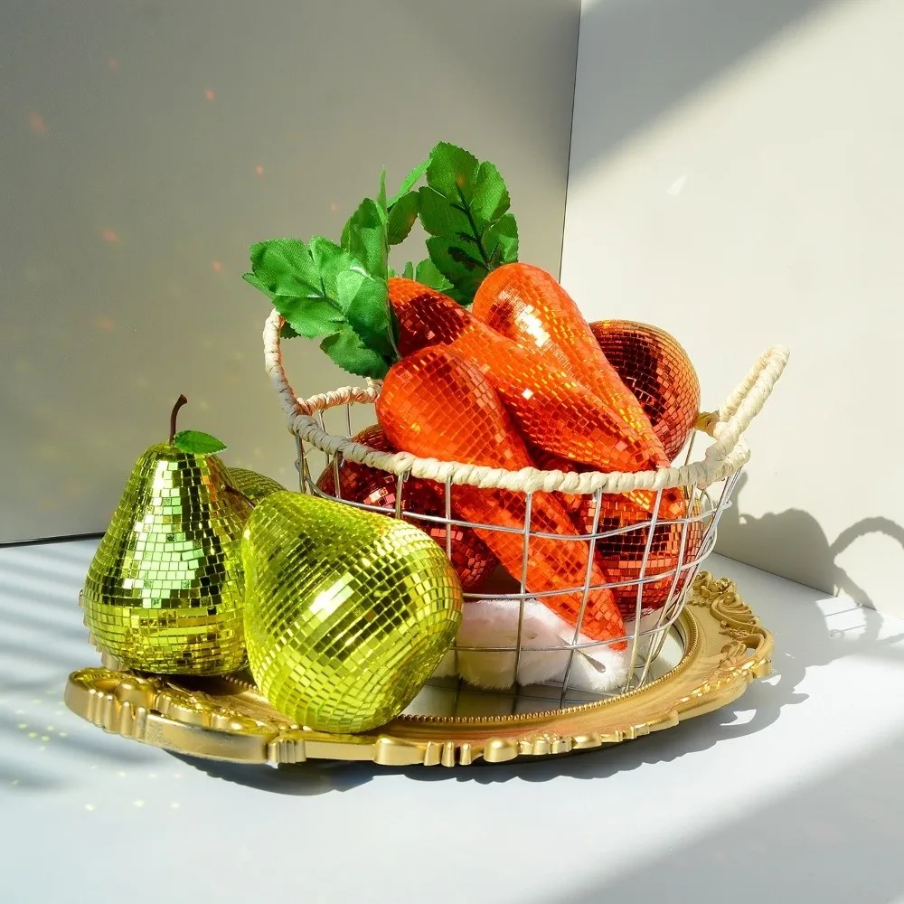 Vegetable Themed Vegetable Disco Balls Carrot Tomato Pear Small Size Home Decor Statue Mirror Figurine Ornament Party Supplies