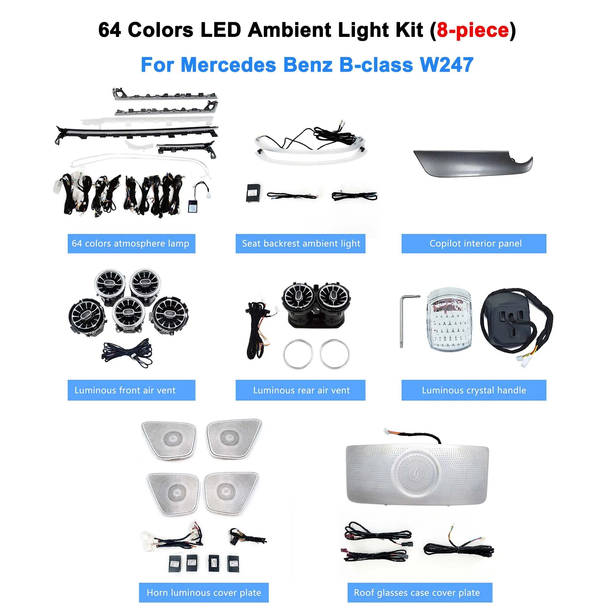 Wholesale W247 64 Colors LED Ambient Light Kit For Mercedes Benz B-class 2020+ Luminous Air Vent Speaker Cover Atmosphere Light