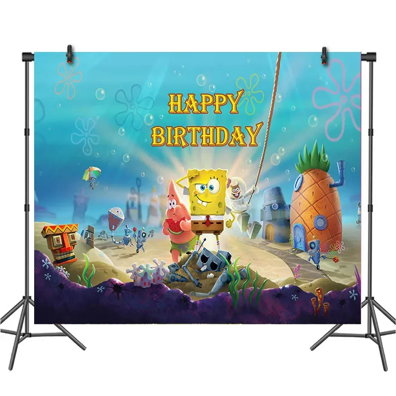 SpongeBob SquarePants Patrick Star Theme Vinyl Background Photography Wall Hanging Children\'s Birthday Party Photo Decoration