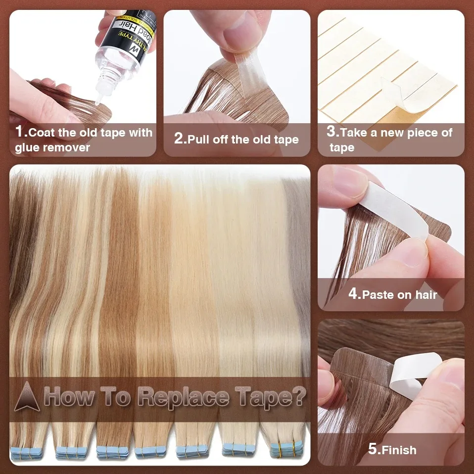 DESHI Tape in Hair Extensions Human Hair Real Natural Remy Hair Straight Seamless Skin Weft For Women Balayage 20Pcs Long Hair