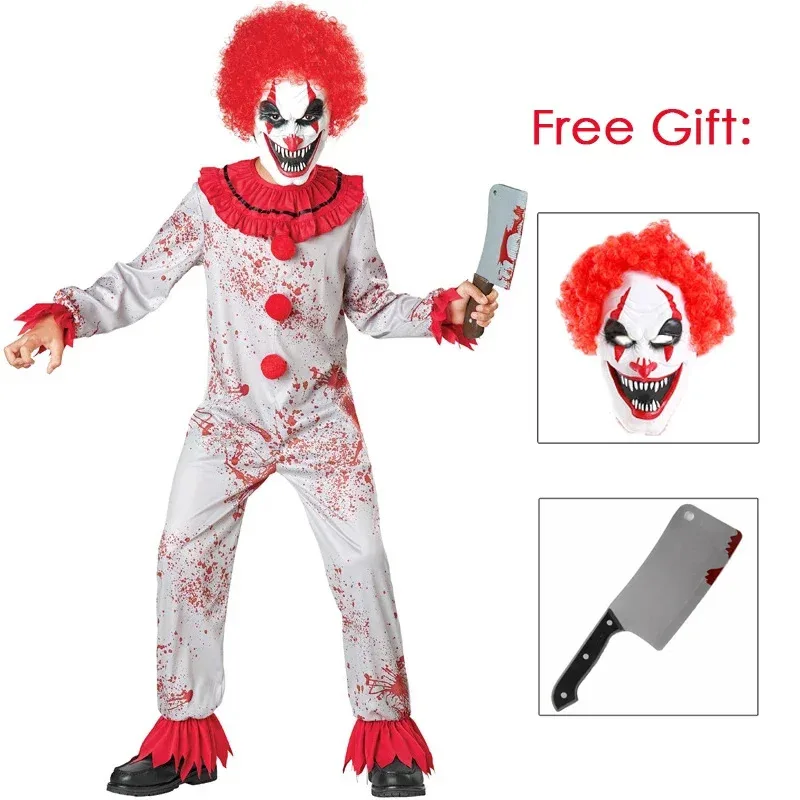 

Fantasia Purim Halloween Costumes for Child Kids Boys Scary Creepy Bloody Killer Circus Clown Jester Costume Cosplay