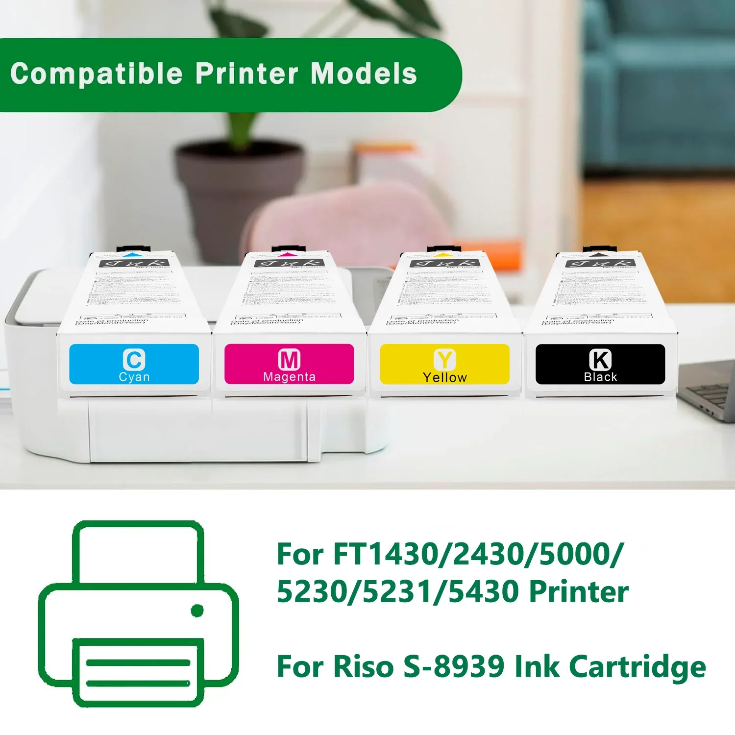 For Riso ORPHIS FT1430/1430R/2430/5000/5230/5231/5430 FT5430R Printer Compatible Ink Cartridge Ink Bag S8939 1000ml Pigment Ink