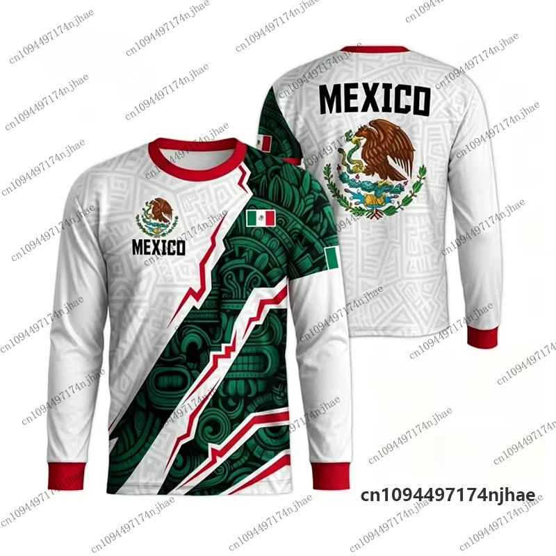 2026 New Mexican Flag Print Football Jersey For Children Long Sleeve T-shirt Autumn 3D Eagle Graphic Tees Sports Kids/Adult Tops