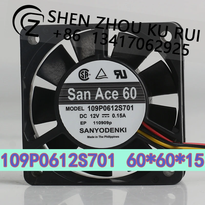 

60X60X15MM Cooling fan Sanyo 12V.,0.15A.,6015 6CM Three-wire double ball bearing Server Axial flow 109P0612S701