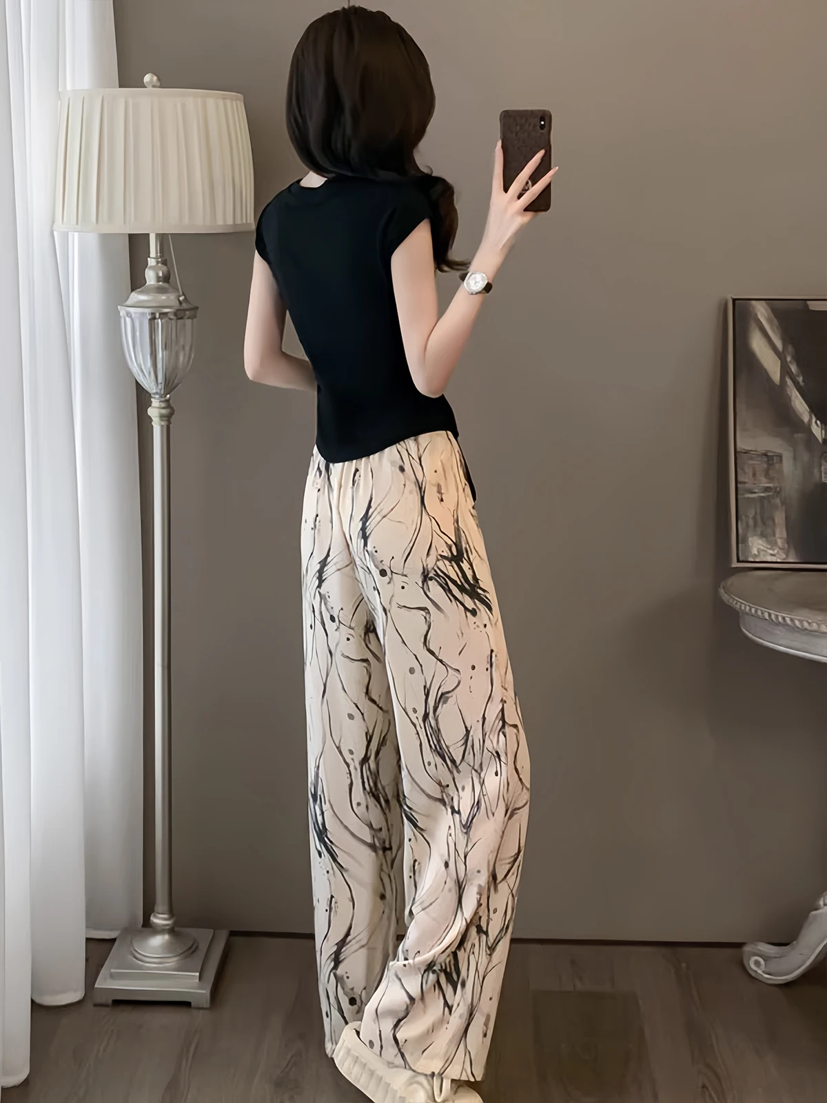 Chinese Style Short Sleeved Suit Female Conjuntos De Pantalones 2024 Summer Slim Top+Wide-Leg Pants 2 Piece Sets Women Outfits