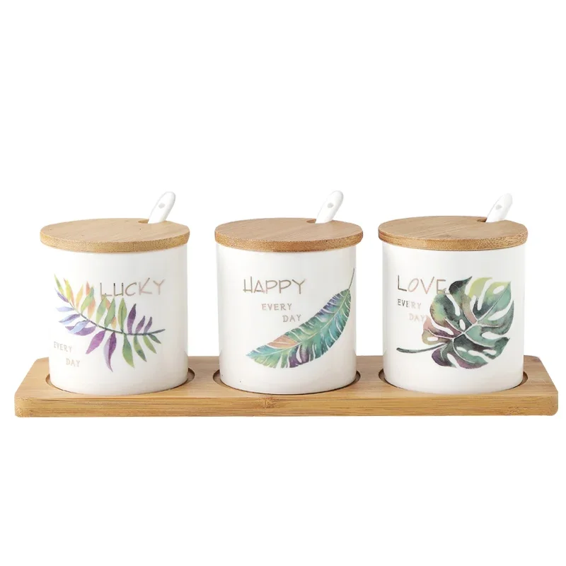 

Nordic Glass Chopstick Holder Tableware Storage Finishing Box Kitchen Supplies Ceramics Seasoning Box Three Piece Set Spice Jar