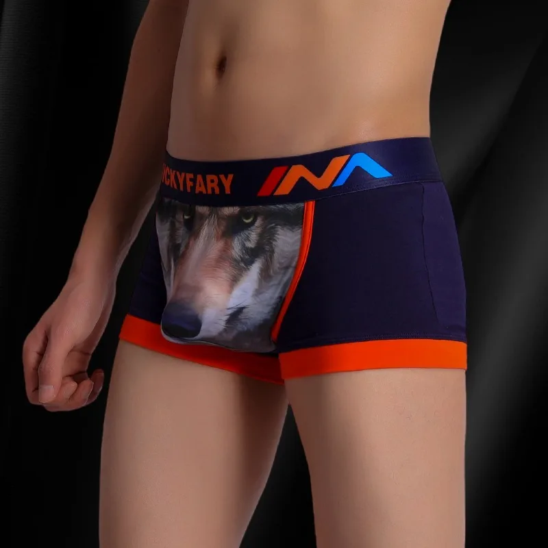 Wolf Boxershorts Cotton Mens Sexy Underwear U Convex Pouch Breathable Sports Boys Flat Shorts Boxers Soft Men Panties Swimwear