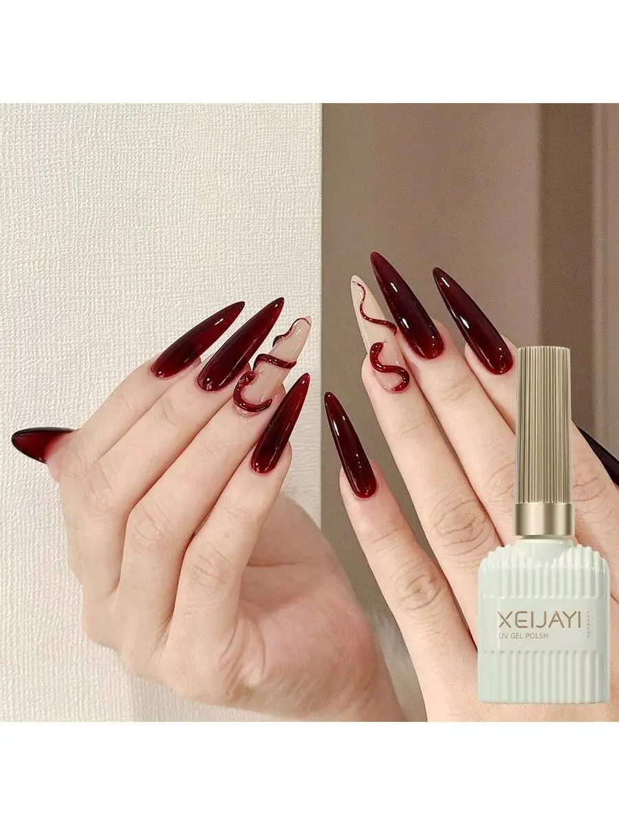 XEIJAYI 1Pc 15Ml Wine Red Gel Nail Polish, All Seasons Nail Art, Soak Off Led Gel Nail Polish, Diy Home Salon Manicure,Nail Gift