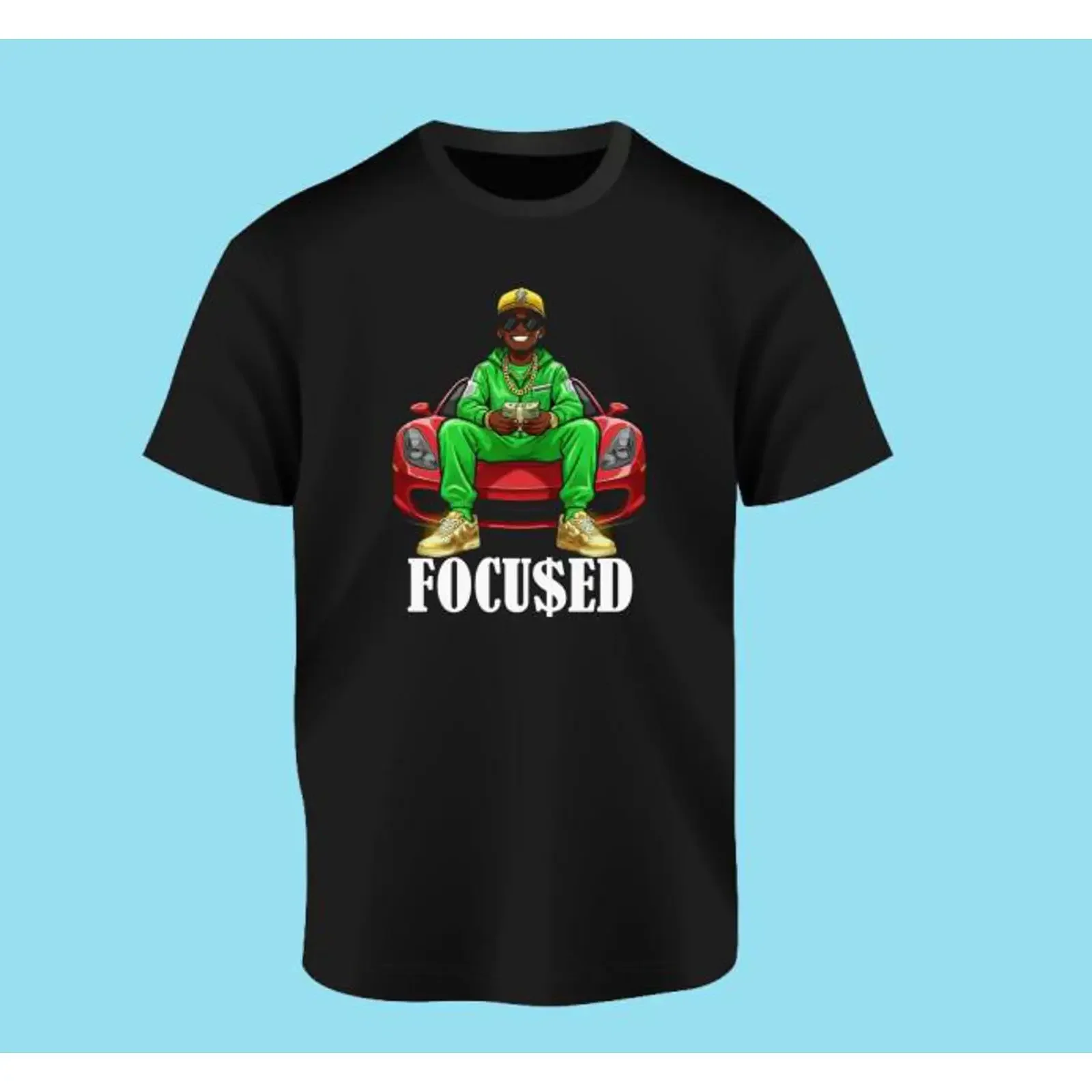 Black T Shirt Focused Dollar Sign Big Money Christmas s Motivation Wealth Hustle respect Stacks of vintage Washed streetwear