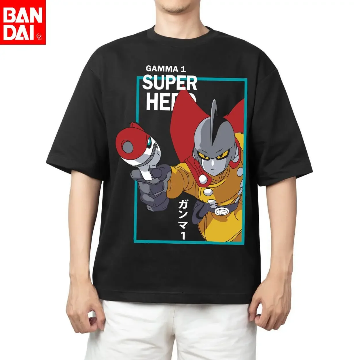 

Футболка мужская повседневная из хлопка оверсайз с принтом Dragon Ball Super Super Hero Gamma 1 Character Teal Frame и японской катаканой графикой, аниме-стиль