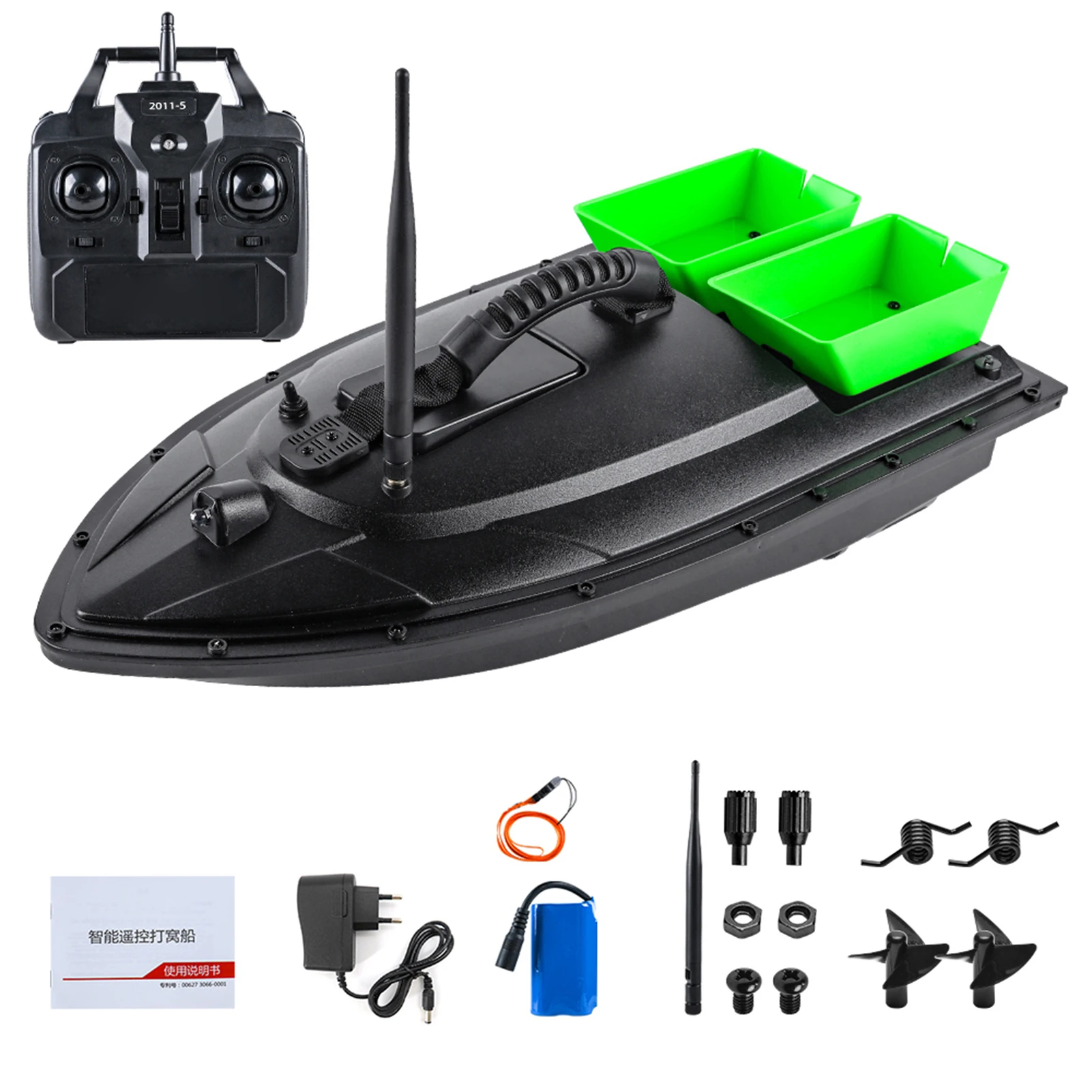 

RC Flytec Fishing Bait Boat 500m Remote Control Bait Boat Dual Motor Fish Finder 1.5KG Loading with LED Light for Fishing