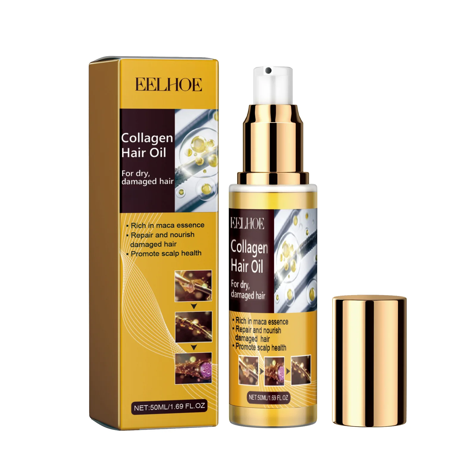 EELHOE Collagen Hair Essential Oil นุ่มแห้งผมซ่อมแซมผมเสีย Nourishing Scalp Treatment Moisturizing Smooth Serum 50ml