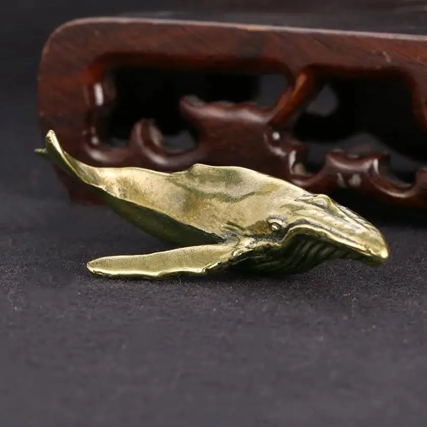 2026 New Solid Brass Whale Figurines Vintage Sea Animal Small Statue Desktop Office Decor Crafts Accessory Ornaments Child Gift