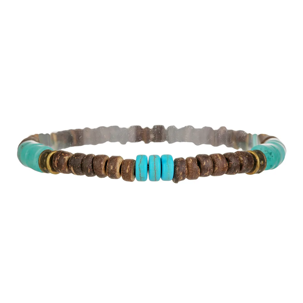 Retro-Armband aus Kokosnuss- und Holzperlen, Bohemian-Stil, Imitation grüner Natursteine, Herrenarmband, modischer Damenschmuck und Accessoires – Detail 5
