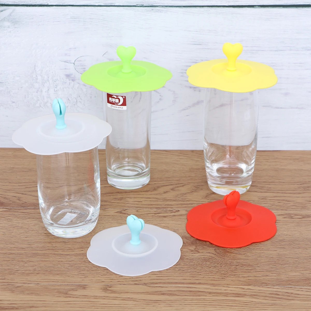 

5 шт. силиконовая крышка для чашки, пищевой класс, предотвращает пыль, хорошее уплотнение, смешанный цвет, сердце, цветение сливы, многоразовый, безопасный, сохраняет тепло, чистить