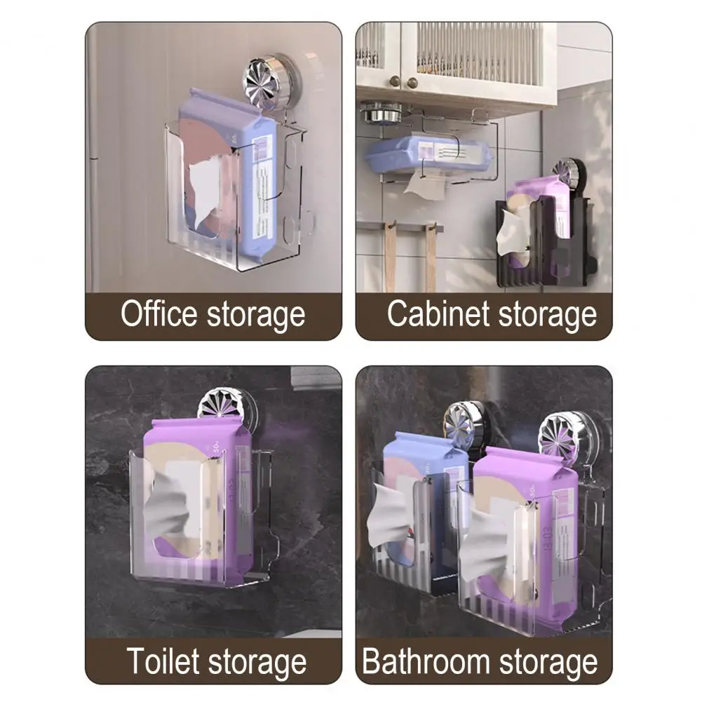 Bathroom Storage Rack Suction Cup Wall-mounted Tissue Holder Transparent Suction Cup Wall Mount Wipes Storage Box Strong
