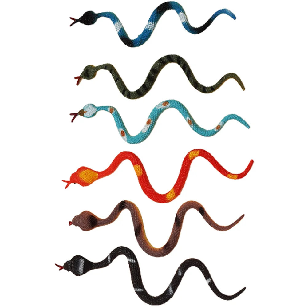 6pcs Fake Snake Props Realistic Simulation Animal Figures PVC Model Vivid Colors Teaching Equipment Prank Toy Durability