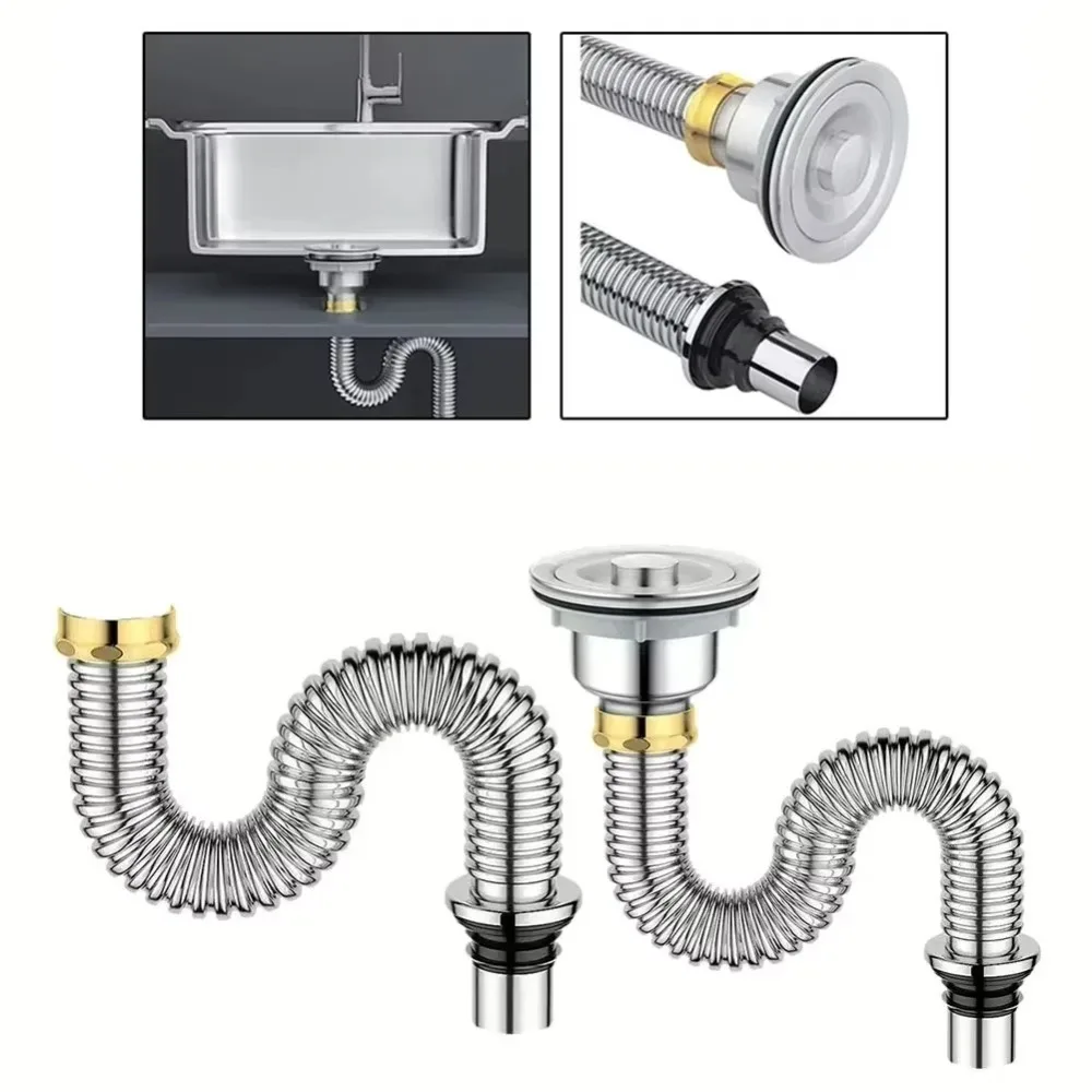 

Stainless Steel Kitchen Sink Drain Pipe Anti-odor Water Hose Sink Strainer Connection Overflow Sewer Drainer Kitchen Accessories
