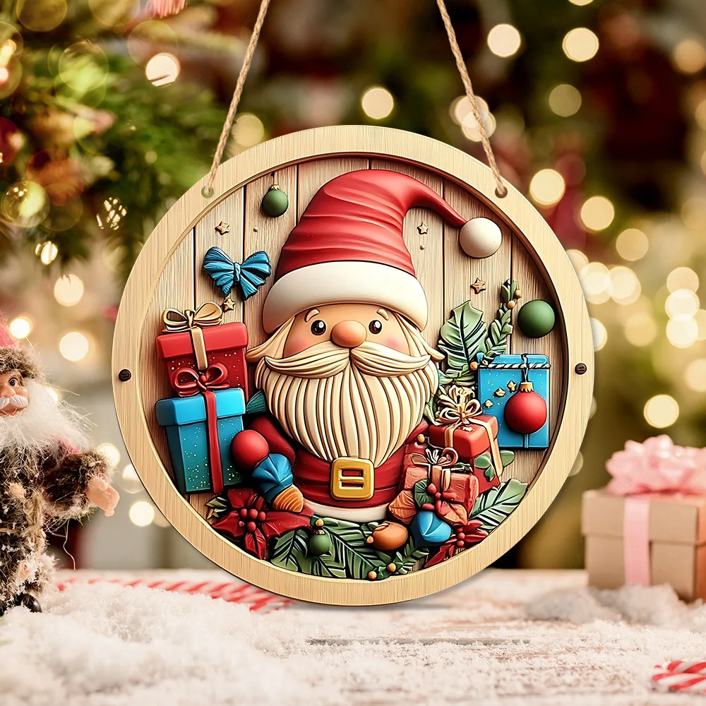 

New Santa gift wooden disc hanging doors and windows bedroom living room festive atmosphere decorations