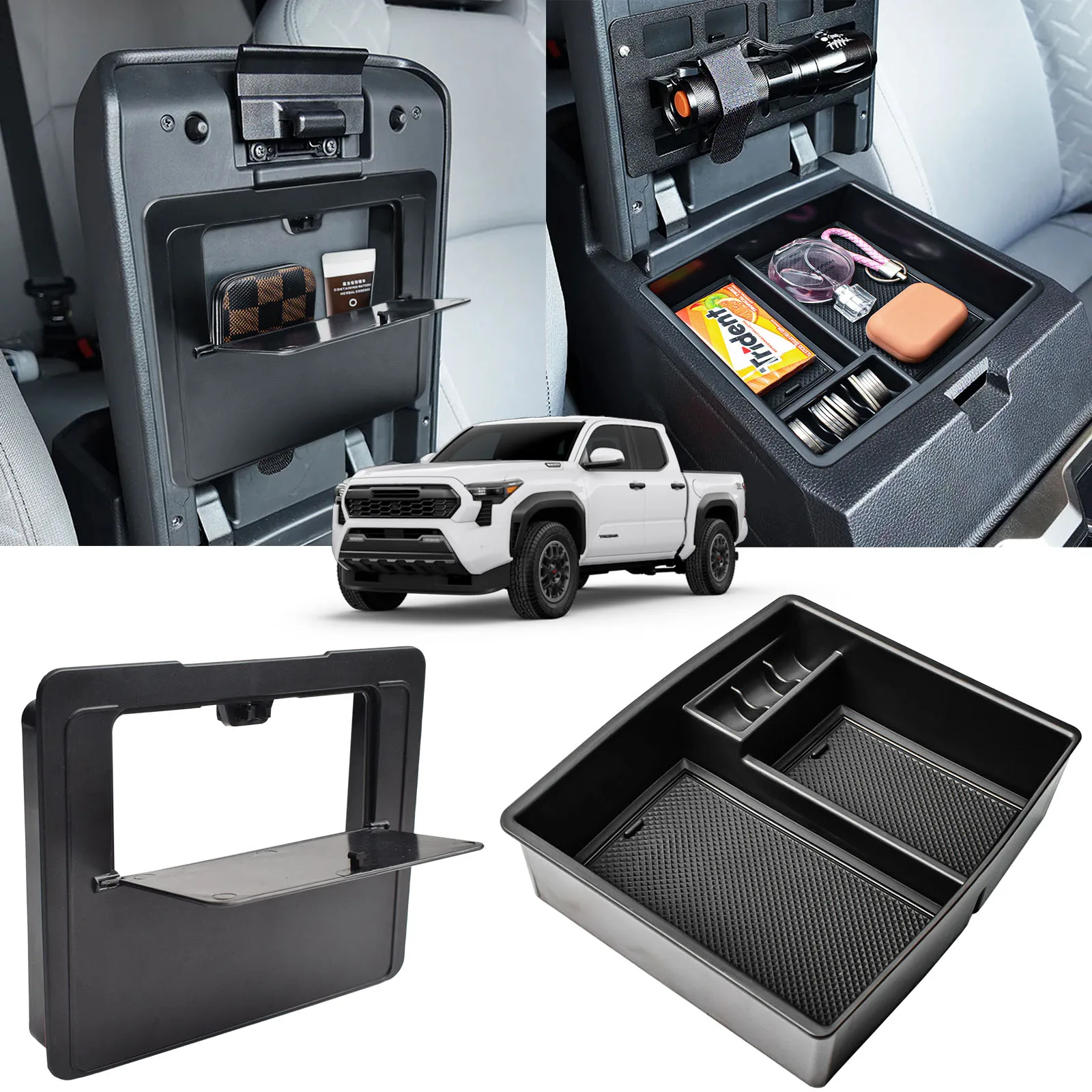 

2PCS Center Console Organizer for 2024 2025 Toyota Tacoma Armrest Hidden Box Tray Car Storage Secondary Insert Box Accessories