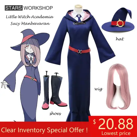Anime Little Witch Academia Sucy Manbavaran Cosplay Kostym Kvinnor Flickor Maskeraduniform Peruk Hatt Sko Halloween Karneval Kostym 10 best sales Lilla Häxakademins cosplay - №10
