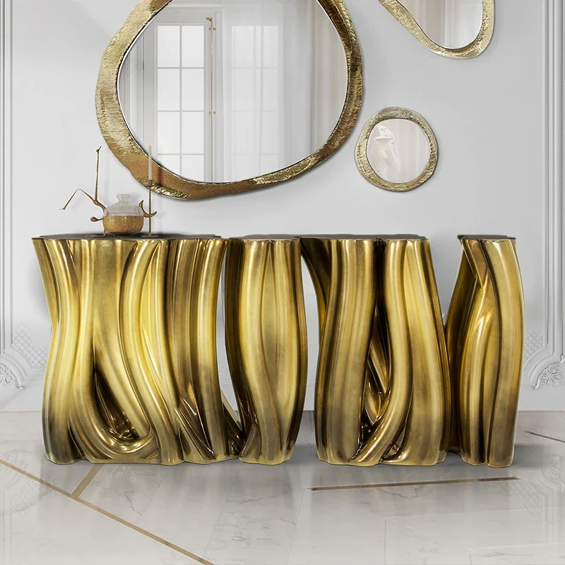 

Creative light luxury fiberglass special-shaped entrance table, villa hotel lobby against the wall art decoration table