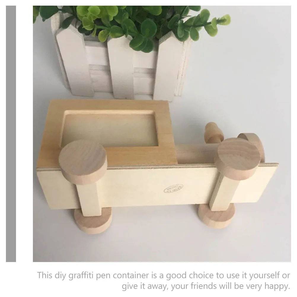 

2pcs Wooden Train Pen Container Unfinished Diy Craft Kit For Kids Hand-Painted Decoration Desktop Organizer Wood Craft Supply