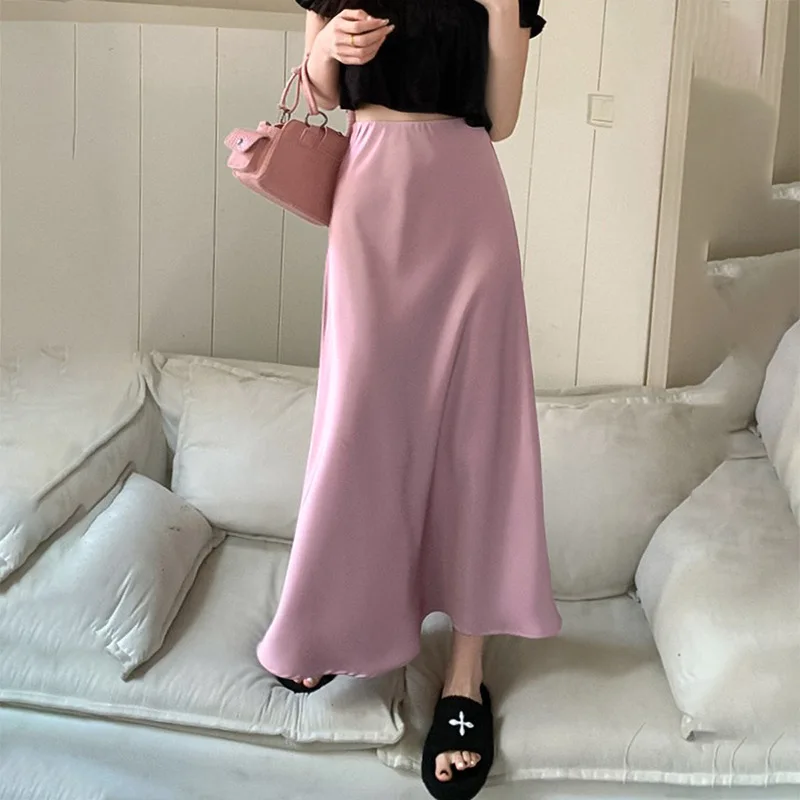Sexy Woman 2025 Satin Skirt Women High Waist Long Skirts For Women Summer Black Midi Skirt Office Elegant Women's Skirts