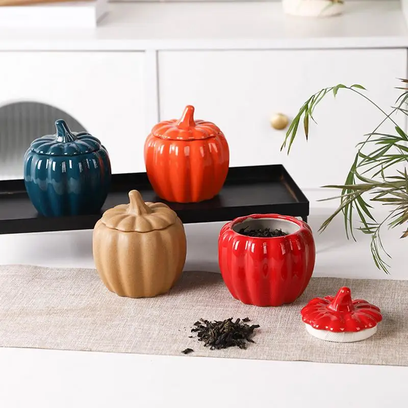 300ml Pumpkin Food Jar Creative Ceramic Tea Can Portable Moisture-proof Coffee Beans Storage Box Kitchen Canister Storage Jar