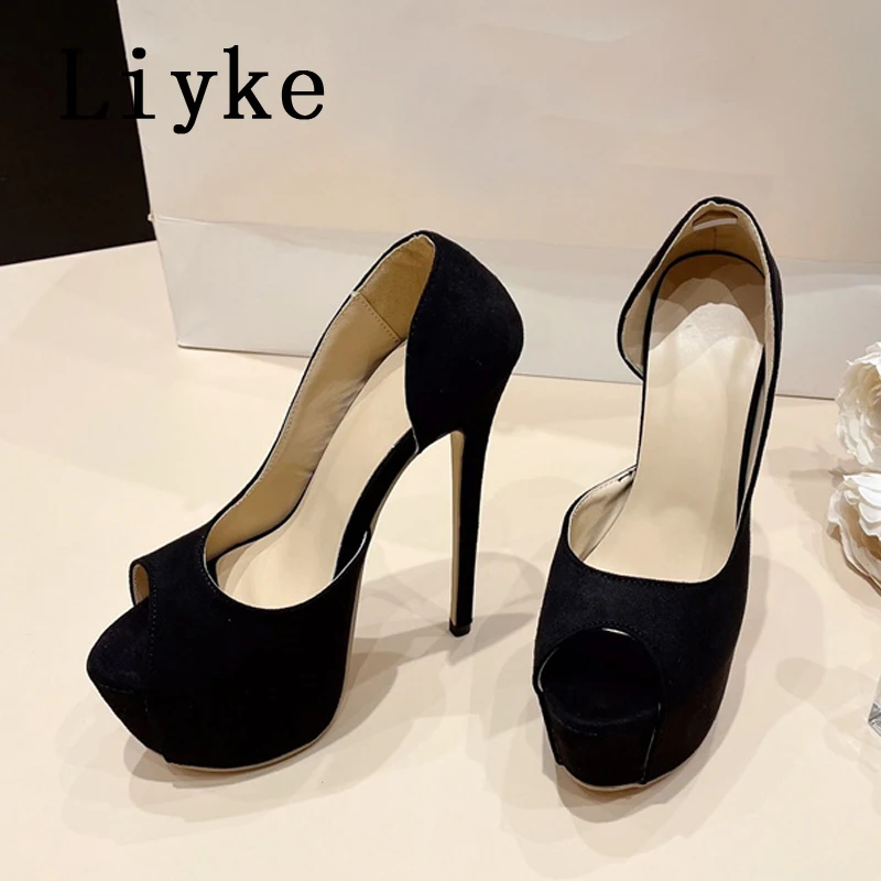 Liyke Sexy Peep Toe Slingback High Heels Ladies Party Stripper Shoes Fashion Shallow Slip On Platform Pumps Women Stiletto Mujer