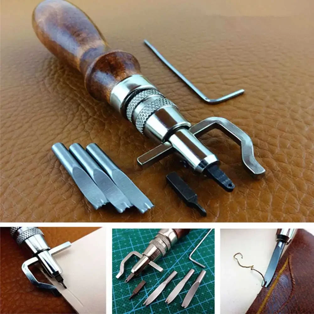 5 in 1 Pro Leather Craft Edge Press Kit Adjustable Stitching and Grover Crease Leather Stitching Tool Sewing Tools
