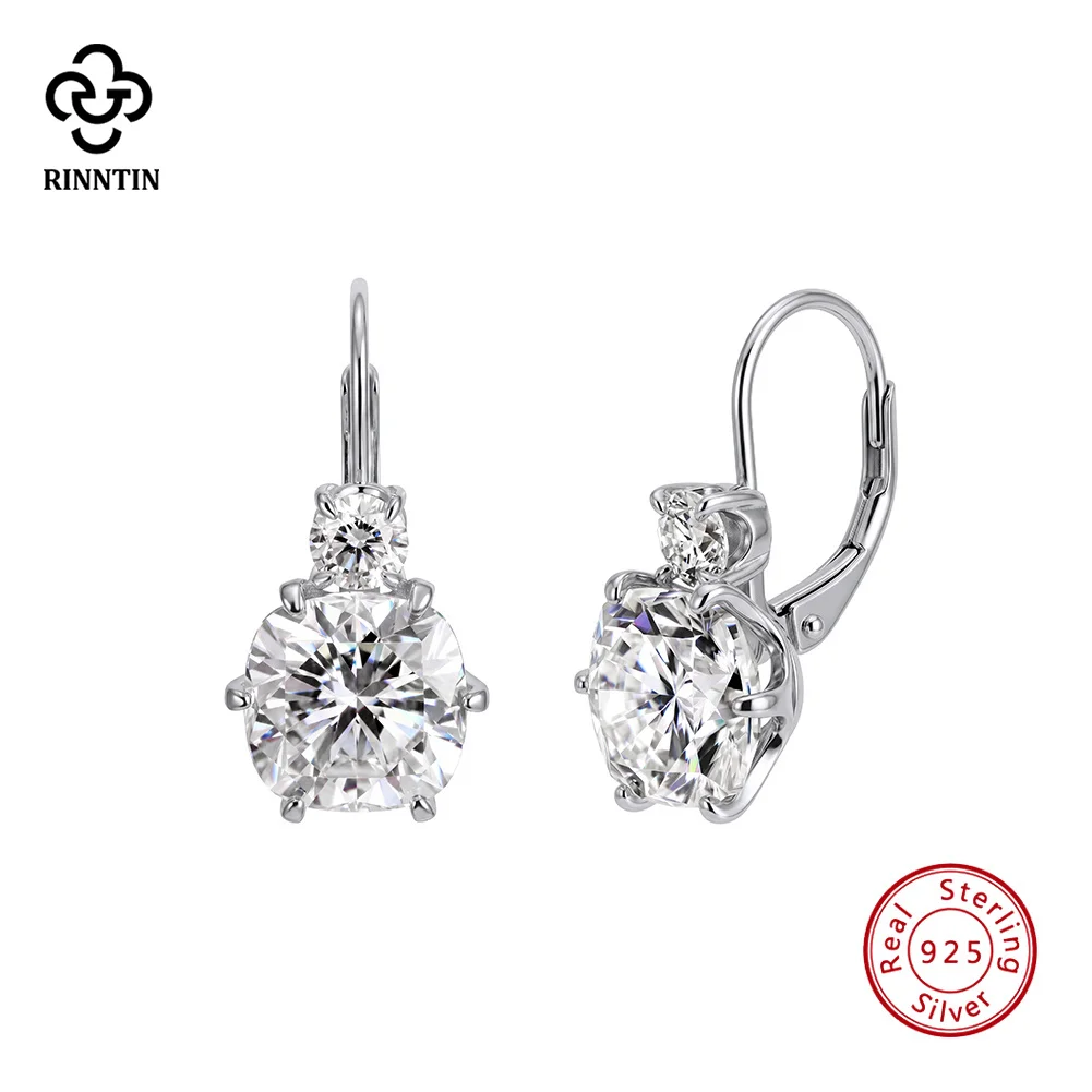 Rinntin Double Moissanite Drop Earrings 925 Sterling Silver D Color Round Stone Dangle Earrings Daily Jewelry Gift for Her MOE31
