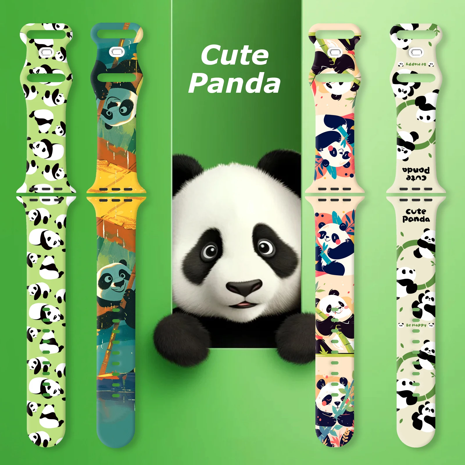 Correa estampada serie Panda para Apple Watch 10 9 8 7 pulsera reemplazable de silicona para iWatch 46mm 44mm 42mm 41mm correa de reloj