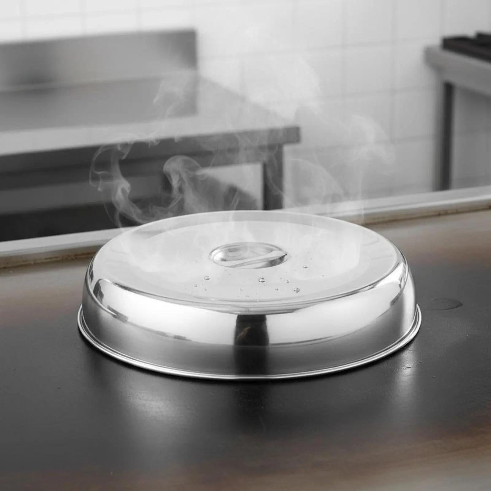 

Round Steak Cover Anti-Spatter Teppanyaki Grill Cover Stainless Steel Dome Lid Rust-Resistant Griddle Accessory Easy Grip Handle