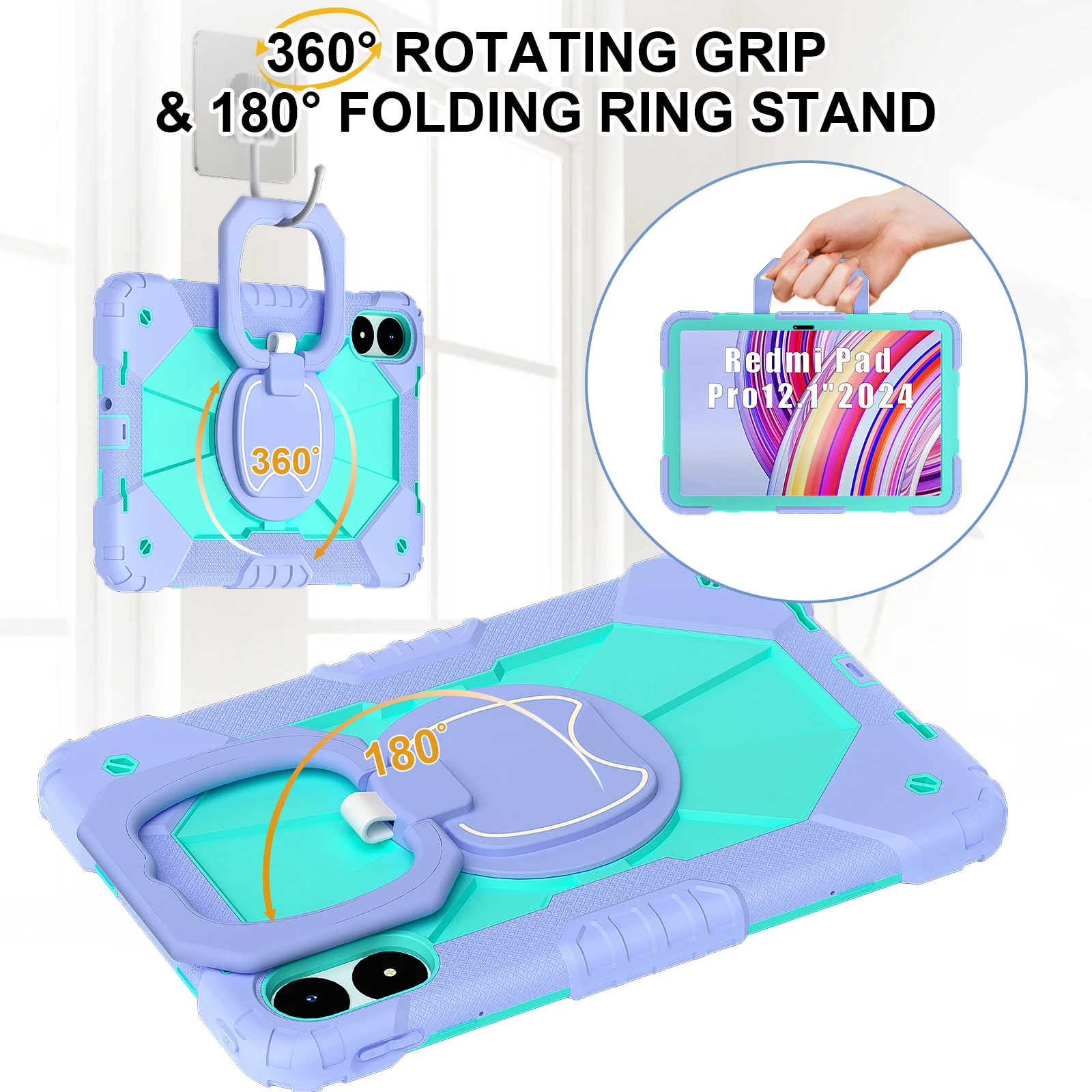 

Hybrid Case Universal For Redmi Pad Pro 2405CRPFDC Xiaomi Poco Pad 2405CPCFBG 12.1inch 2024 360 Rotating Handle Grip Stand Cover