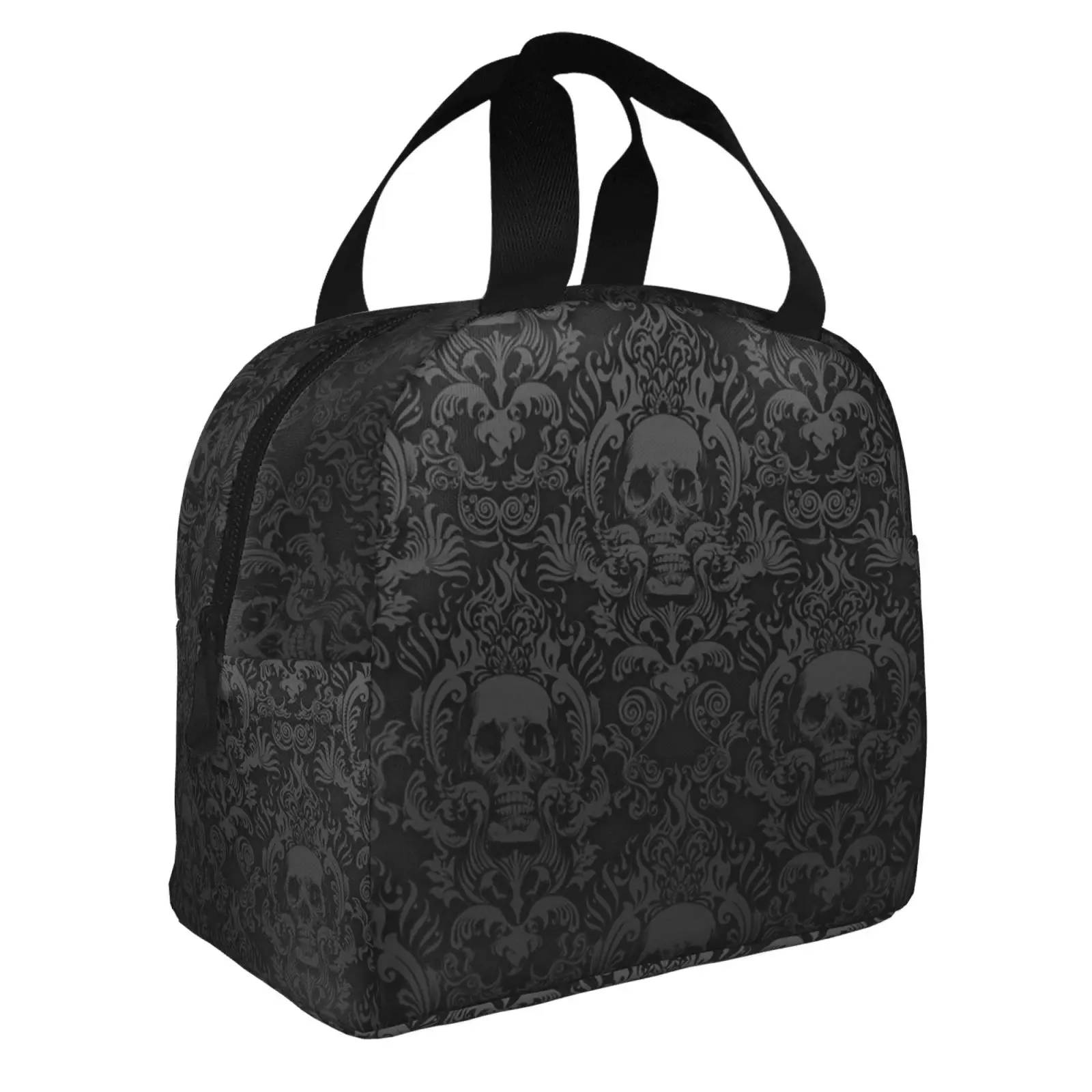 Goth Gothic Black Skull Lunch Bag Women Portable Cooler Thermal Insulated Lunch Box for Kids School Multifunction Food Bento Box