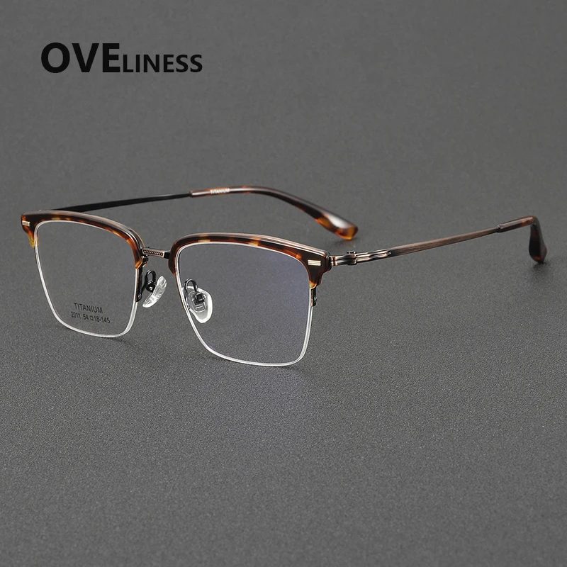

Acetate Titanium Glasses Frame for Men 2025 Square Eyeglasses Frame Half male Rim Ultralight Korean Eyewear Japaness spectacles