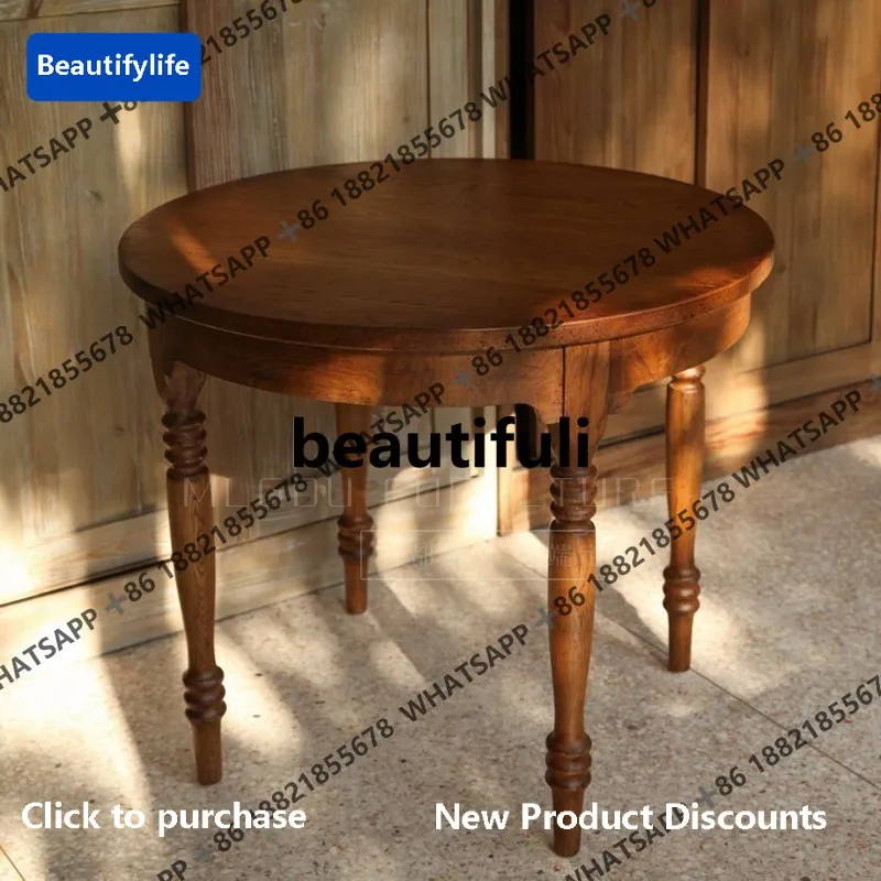 D183 French retro solid wood dining table, antique household round dining table, light luxury dining table