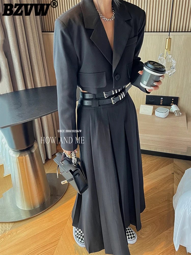 

BZVW 2025 Spring Autumn Korean Designer Fashion Sets Women's Clothing Temperament High Waist Blazer Set Two Piece Female 25X2796