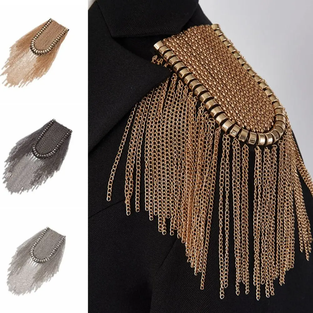 

Exquisite Pin Tassel Chain Epaulette Breastpin Cool Brooch Shoulder Board DIY Crystal Jacket Vintage Brooch Men