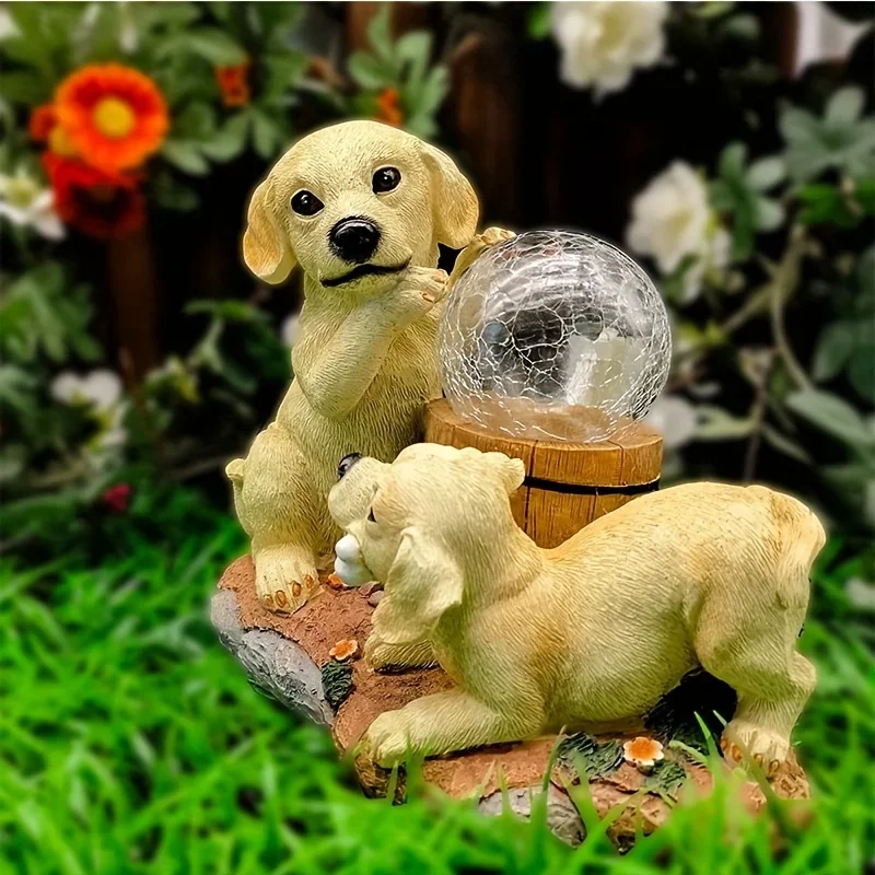 1szt Solar Luminous Glow In Dark Dog Pet Garden Statue Resin Pet Memorial Sculpture For Yard Patio Trawnik Balcony Decor