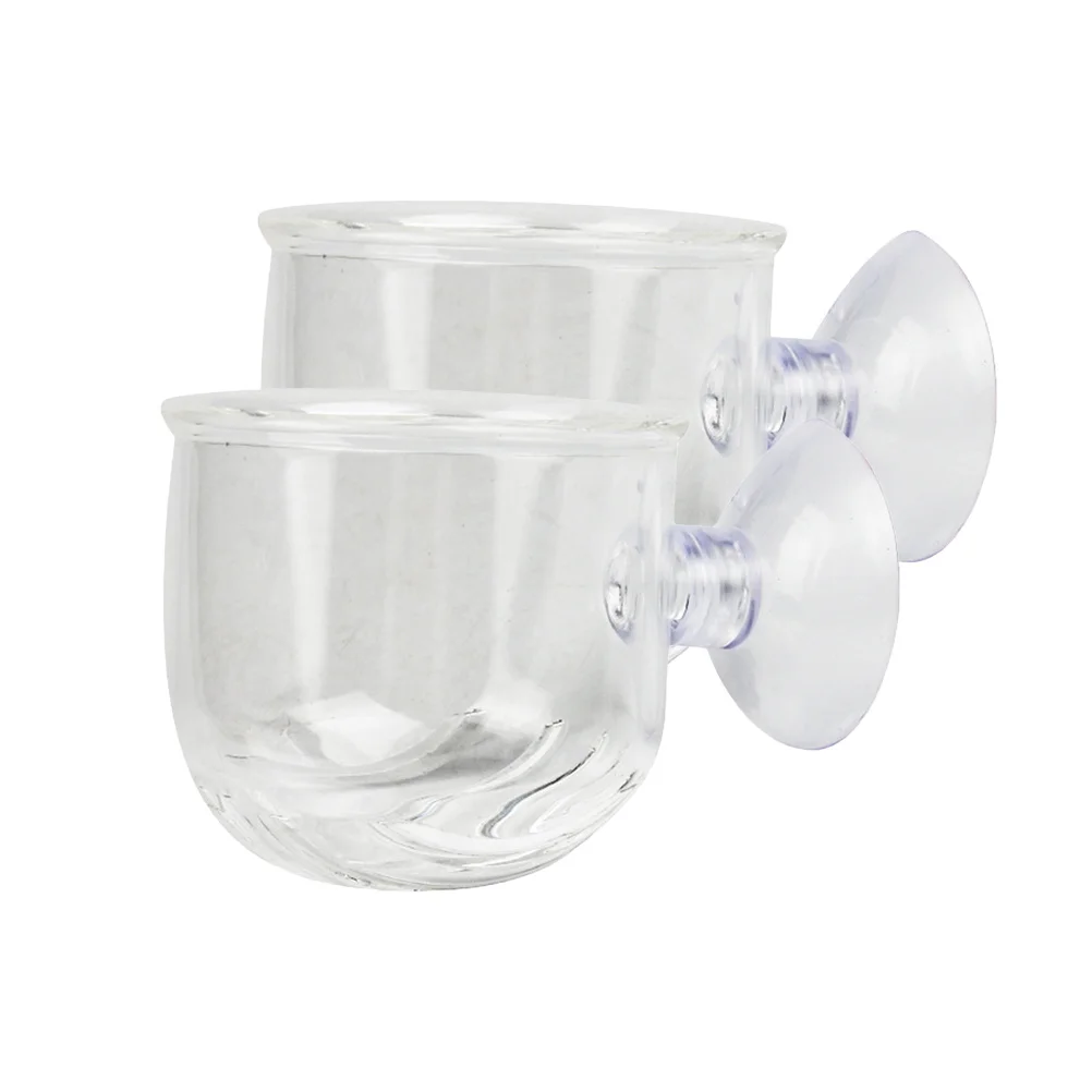 

2Pcs Clear Glass Fish Feeder Feeding Cup for Aquarium Suction Cup Brine Shrimp Eggs Red Worms Food Aquatic Supplies
