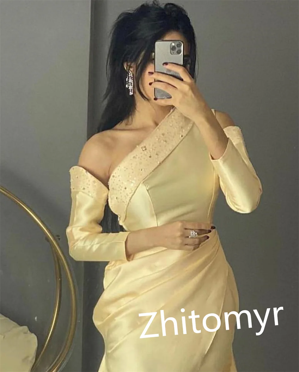 Jiayigong Prom Satin Beading Beach Mermaid One-shoulder Custom Occasion Gown Sukienki midi