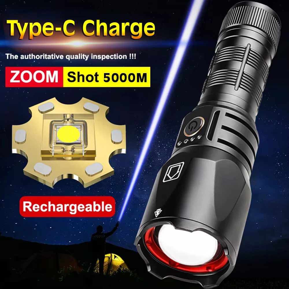 New Upgrade Memory function Powerful LED Flashlight TYPE-C USB Rechargeable Torch Shot Long 5000M Flash light Tactical Lantern