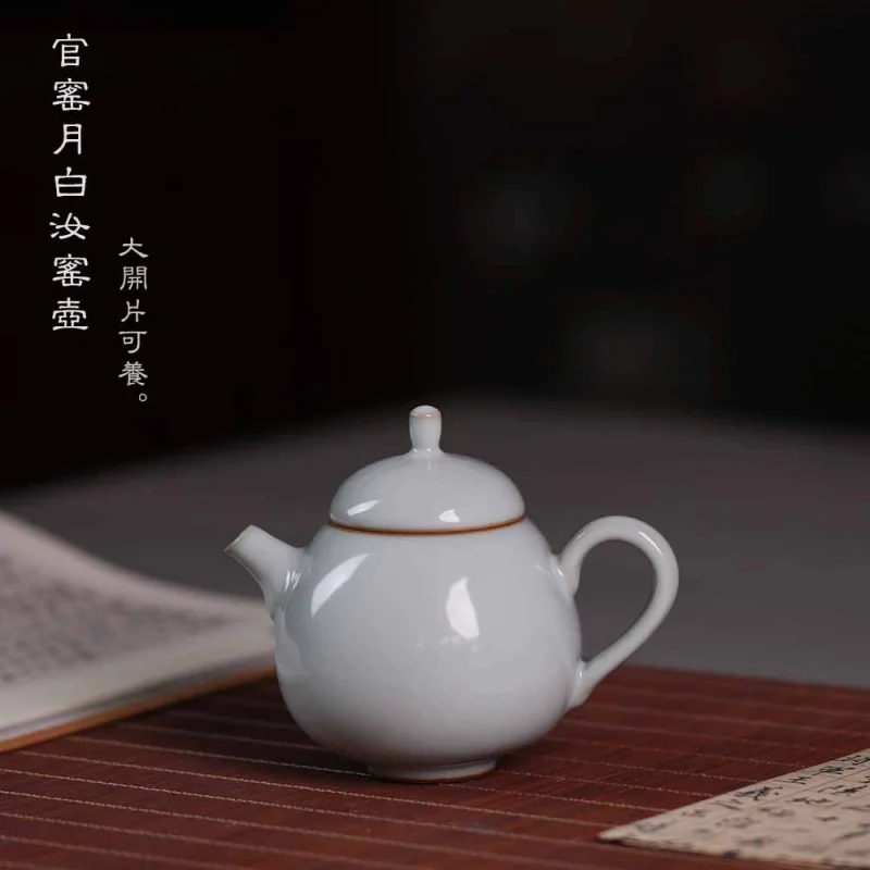 Jingdezhen Firewood Burning Moon White Ru Ware Teapot Azure Household Gracked Glaze Supportable Ru-Porcelain Kung Fu Tea Set Jia