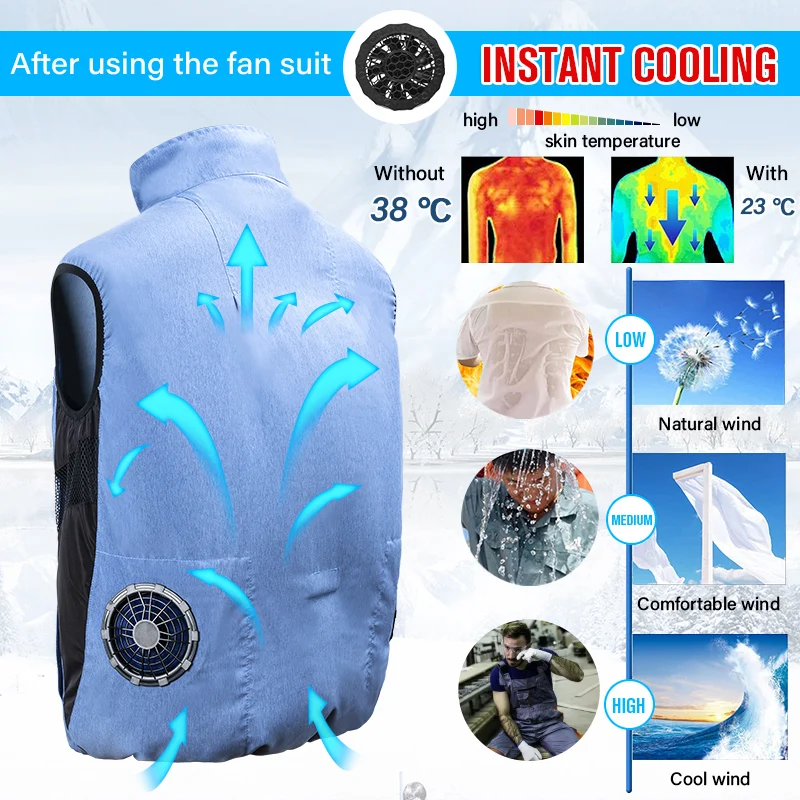 Zipper-Closure Unisex Summer Outdoor Cooling Vest With USB Fan Breathable Sun-Proof 48-Hour Delivery Air Conditioning Clothing